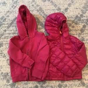 Primary Girls 2T Pink Puffer + Heavy Weight Hoodie